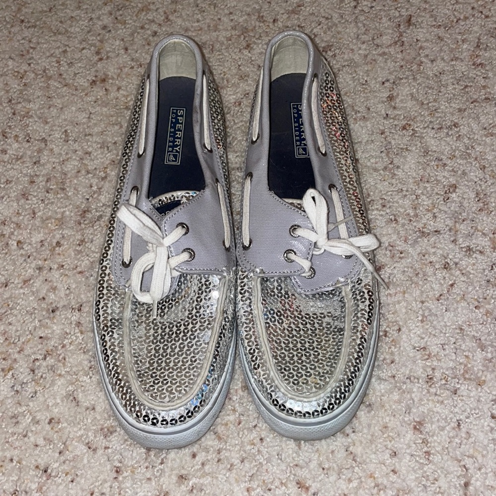 Silver Sequin Sperrys